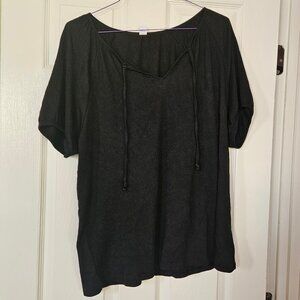 Old Navy Tie Neck Relaxed Fit Short Sleeve Black T Shirt 1X